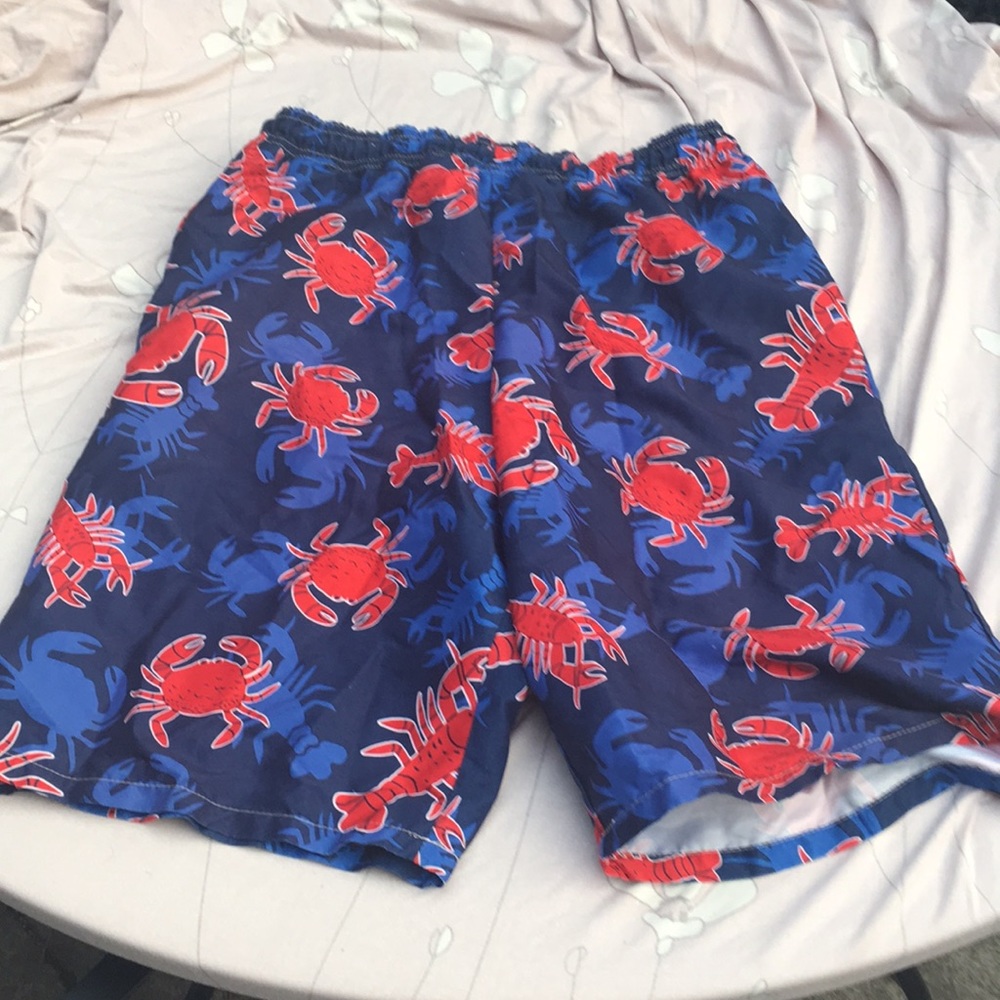 Boys swim suit with lobsters size 12 red/blue